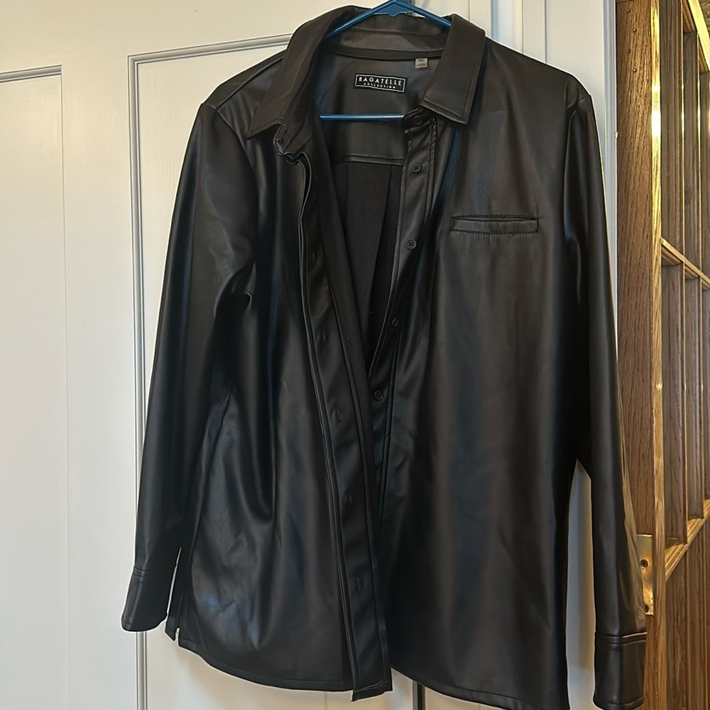 Bagatelle washable faux leather shirt jacket